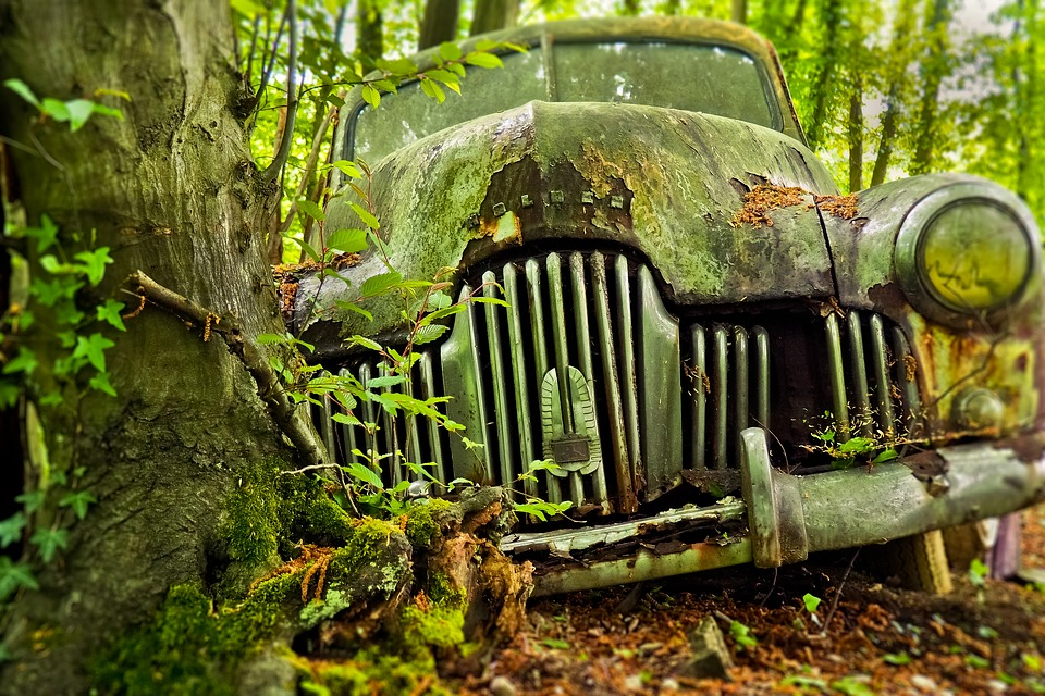 Disposing of an Old Car;https://pixabay.com/photos/auto-car-cemetery-oldtimer-old-3378192/